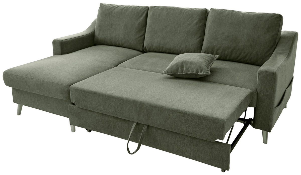 ECKSOFA Valentina Dunkelgrün Chenille  - Dunkelgrün/Naturfarben, MODERN, Holz/Textil (150/228cm) - Livetastic
