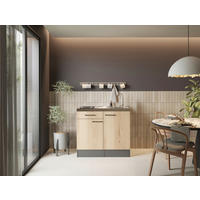 MINIKÖK 100 cm   i grå, ek Artisan  - svart/grå, Trend, metall/trämaterial (100cm) - Respekta
