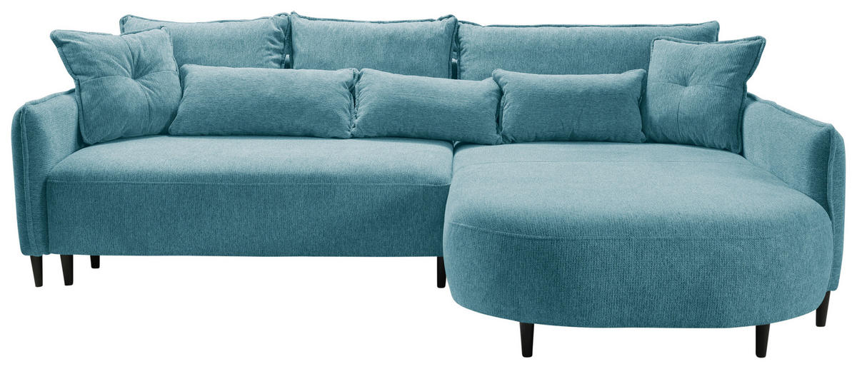 ECKSOFA in Chenille Blau  - Blau/Schwarz, Modern, Textil/Metall (285/200cm) - MID.YOU