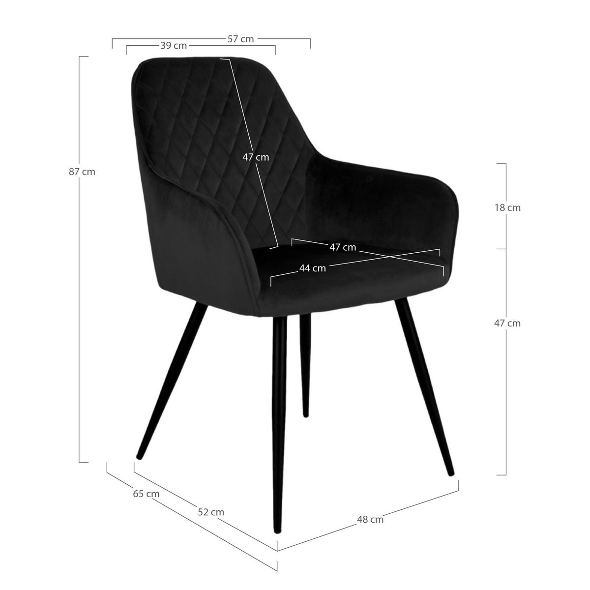 ARMLEHNSTUHL-SET 2 Stück  in Samt  - Schwarz, MODERN, Textil/Metall (57/87/65cm) - MID.YOU