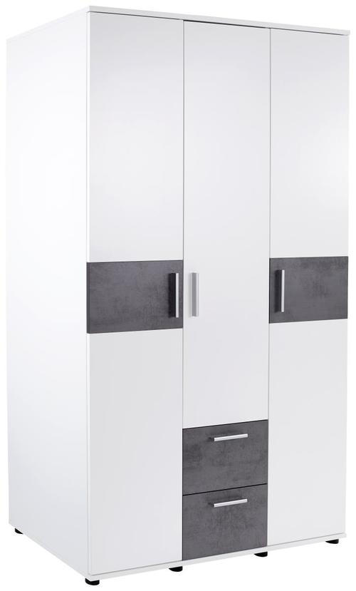 KLEIDERSCHRANK 3-türig Weiß, Dunkelgrau  - Dunkelgrau/Silberfarben, KONVENTIONELL, Holzwerkstoff/Kunststoff (115,2/191,1/55cm) - MID.YOU