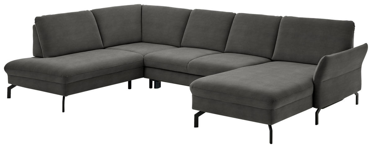 WOHNLANDSCHAFT in Velours Grau  - Schwarz/Grau, Design, Textil/Metall (220/335/179cm) - Beldomo System