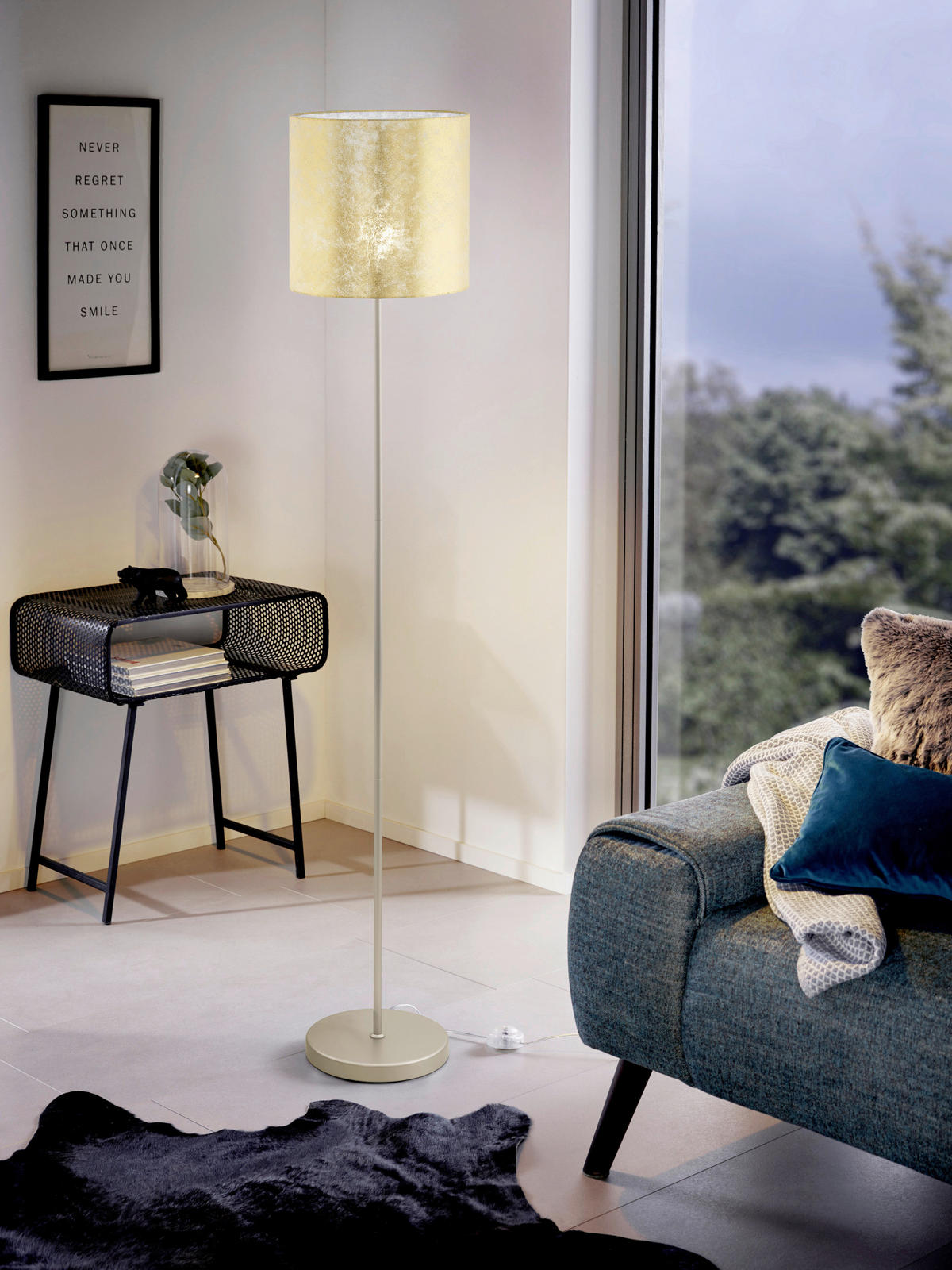 STEHLEUCHTE Viserbella {item..attr('I-DIMENSION'),[ ]}{itemattr('O-DIMENSION'),[ ]} - Champagner/Goldfarben, KONVENTIONELL, Textil/Metall (28/158,5cm) - Eglo