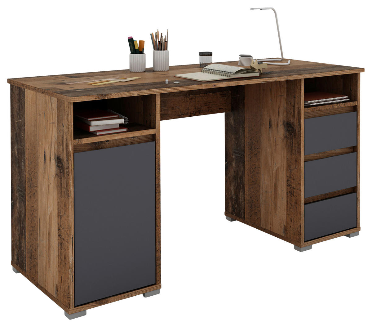 SCHREIBTISCH 138/55/75 cm  in Alteiche, Anthrazit  - Alteiche/Anthrazit, KONVENTIONELL, Holzwerkstoff (138/55/75cm) - MID.YOU