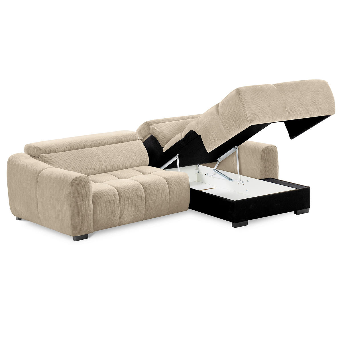 ECKSOFA  Webstoff Beige  - Beige/Schwarz, Design, Kunststoff/Textil (274/177cm) - Livetastic