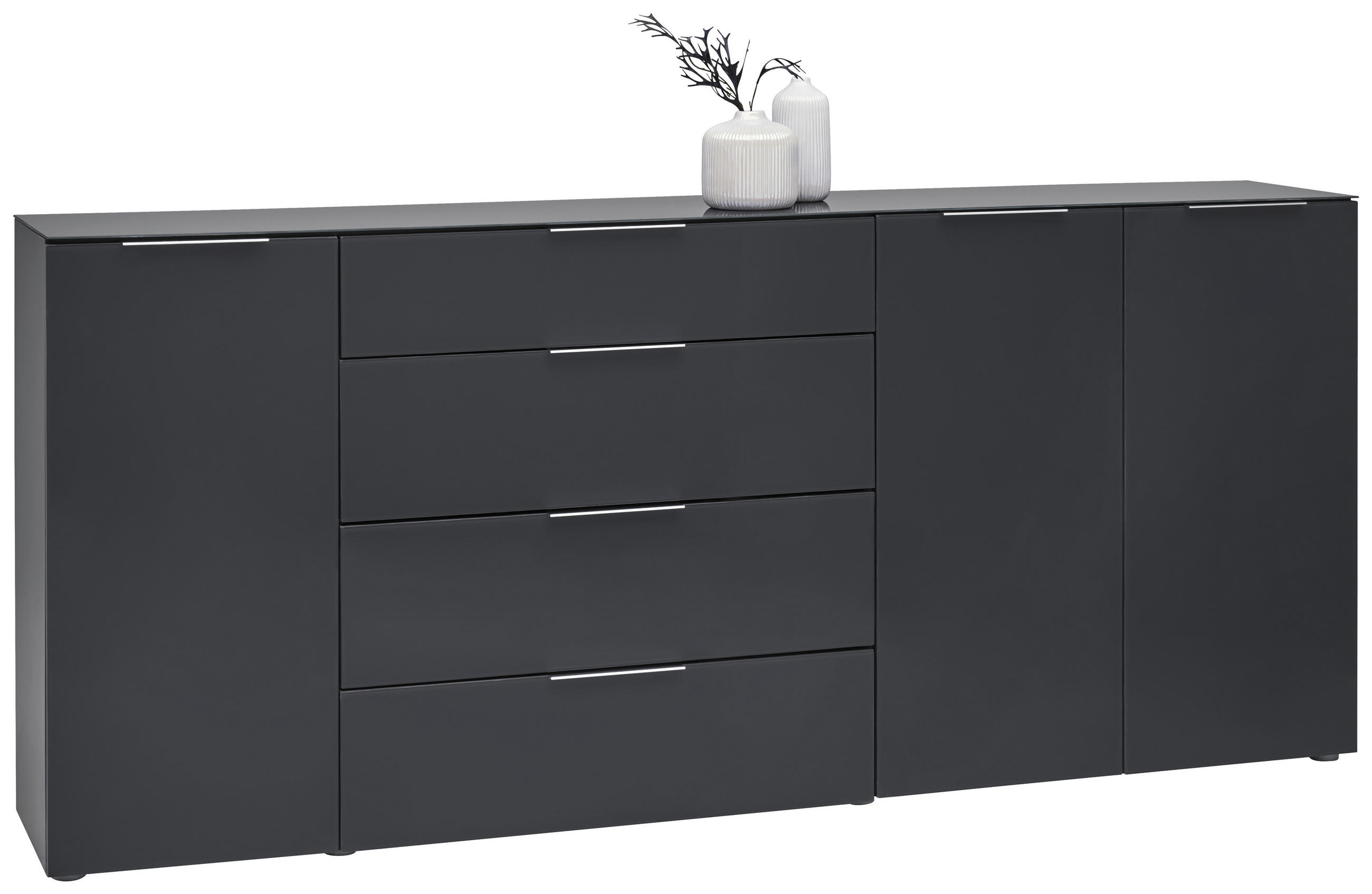 TÁLALÓSZEKRÉNY 226,4/99,3/40 cm  - alumíniumszínű/antracit, Design, faalapú anyag/üveg (226,4/99,3/40cm) - Voleo