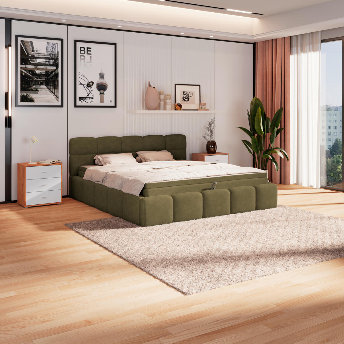 POLSTERBETT 160/200 cm,  in Grün, Matratze, Bettkasten, H3 = fest  - Schwarz/Grün, Trend, Kunststoff/Textil (160/200cm)