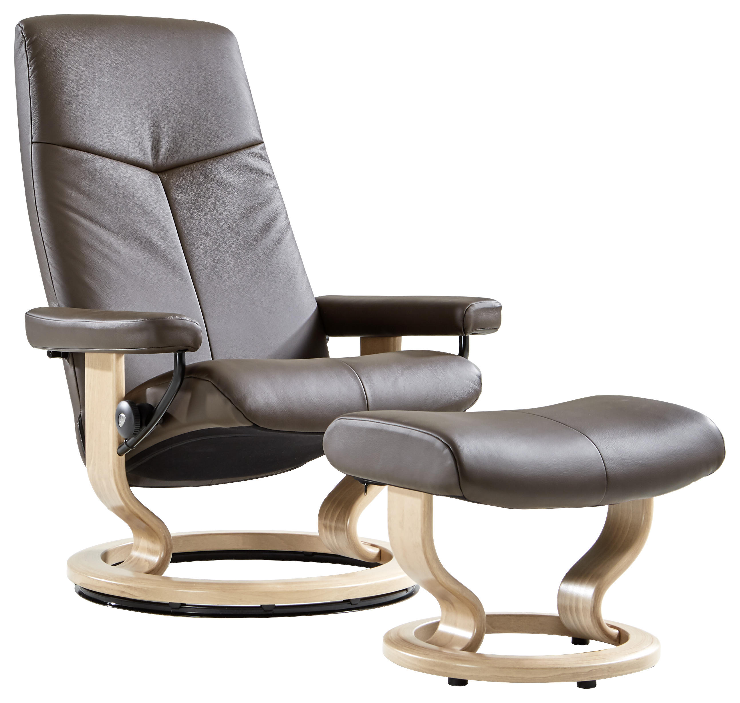 SESSELSET CITY Echtleder Relaxfunktion, Hocker - Eichefarben/Braun, KONVENTIONELL, Leder/Holz (76/109/76cm) - Stressless