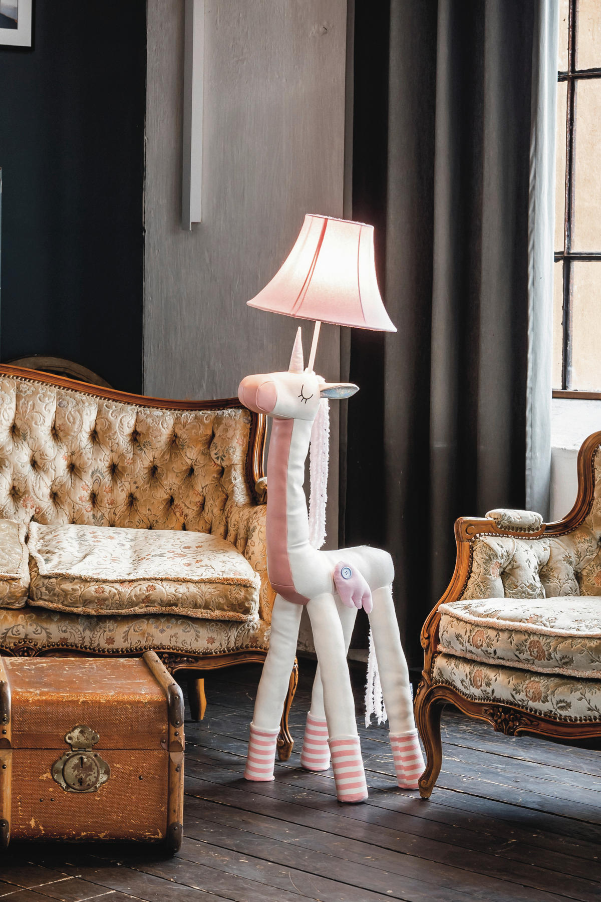 LED-STEHLEUCHTE Bonita das Einhorn 35/47/120 cm   - Rosa/Weiß, LIFESTYLE, Textil/Metall (35/47/120cm) - Happy Lamps