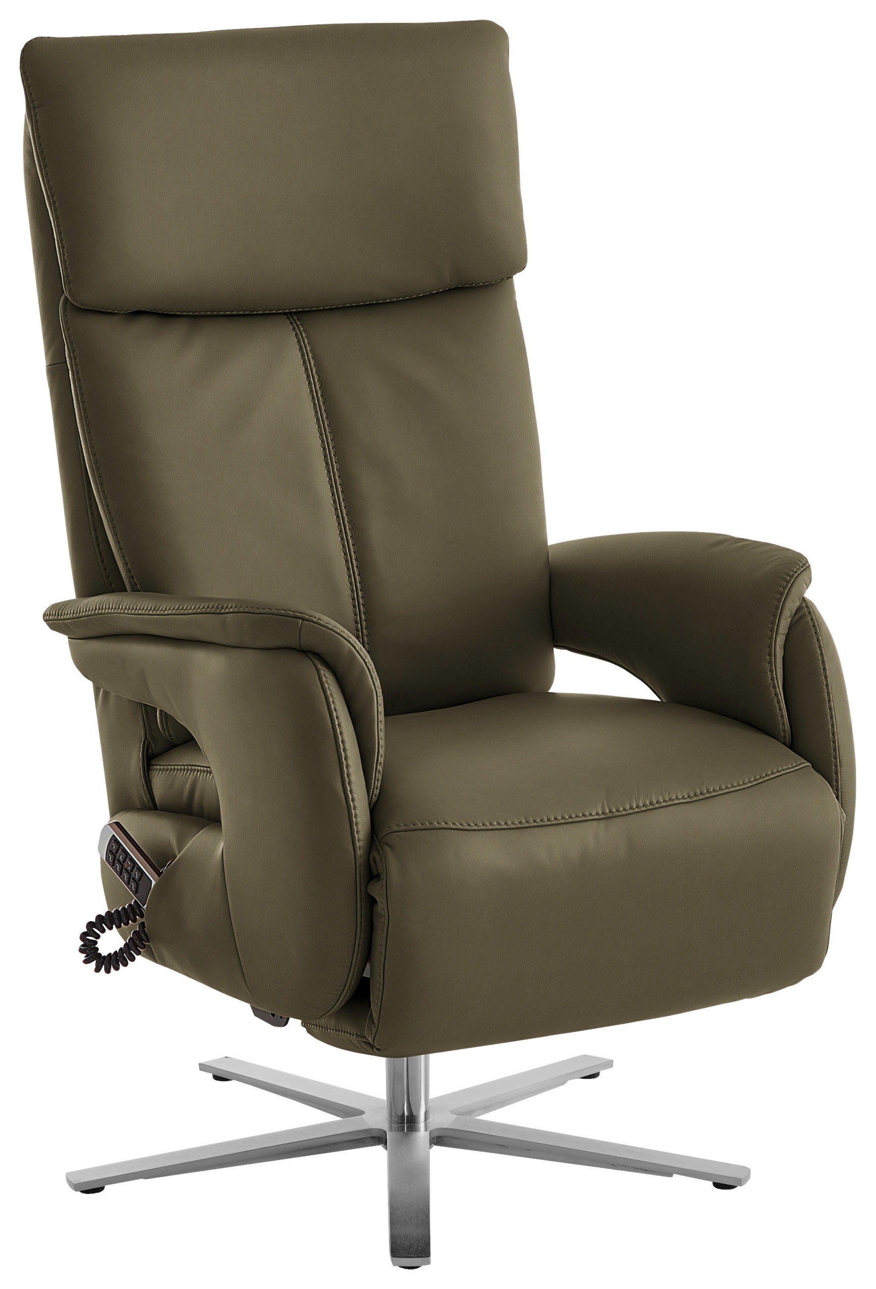 RELAXSESSEL in Leder Olivgrün  - Edelstahlfarben/Olivgrün, Design, Leder/Metall (70/124/85cm) - Cantus