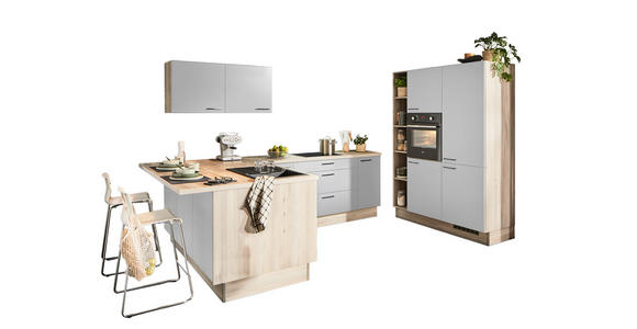 ECKKÜCHE in Hellgrau, Hellbraun - Hellbraun/Hellgrau, Design, Holzwerkstoff/Metall (192/280/150cm) - Xora