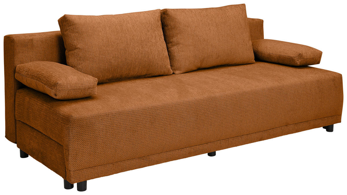 SCHLAFSOFA  mit Stoffauswahl, Liegefunktion, Schlafen auf Sitzhöhe, Rücken echt Chenille Rostfarben  - Rostfarben/Schwarz, KONVENTIONELL, Kunststoff/Textil (201/72/98cm) - Carryhome