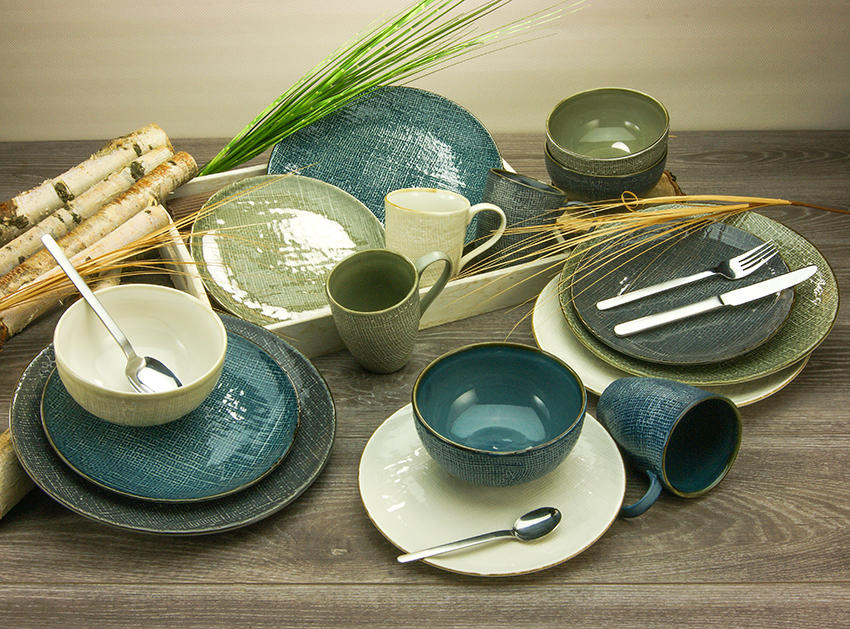 KOMBISERVICE CANVAS SCANDINAVI 16-teilig - Taupe/Blau, KONVENTIONELL, Keramik (35/33/34cm) - Creatable