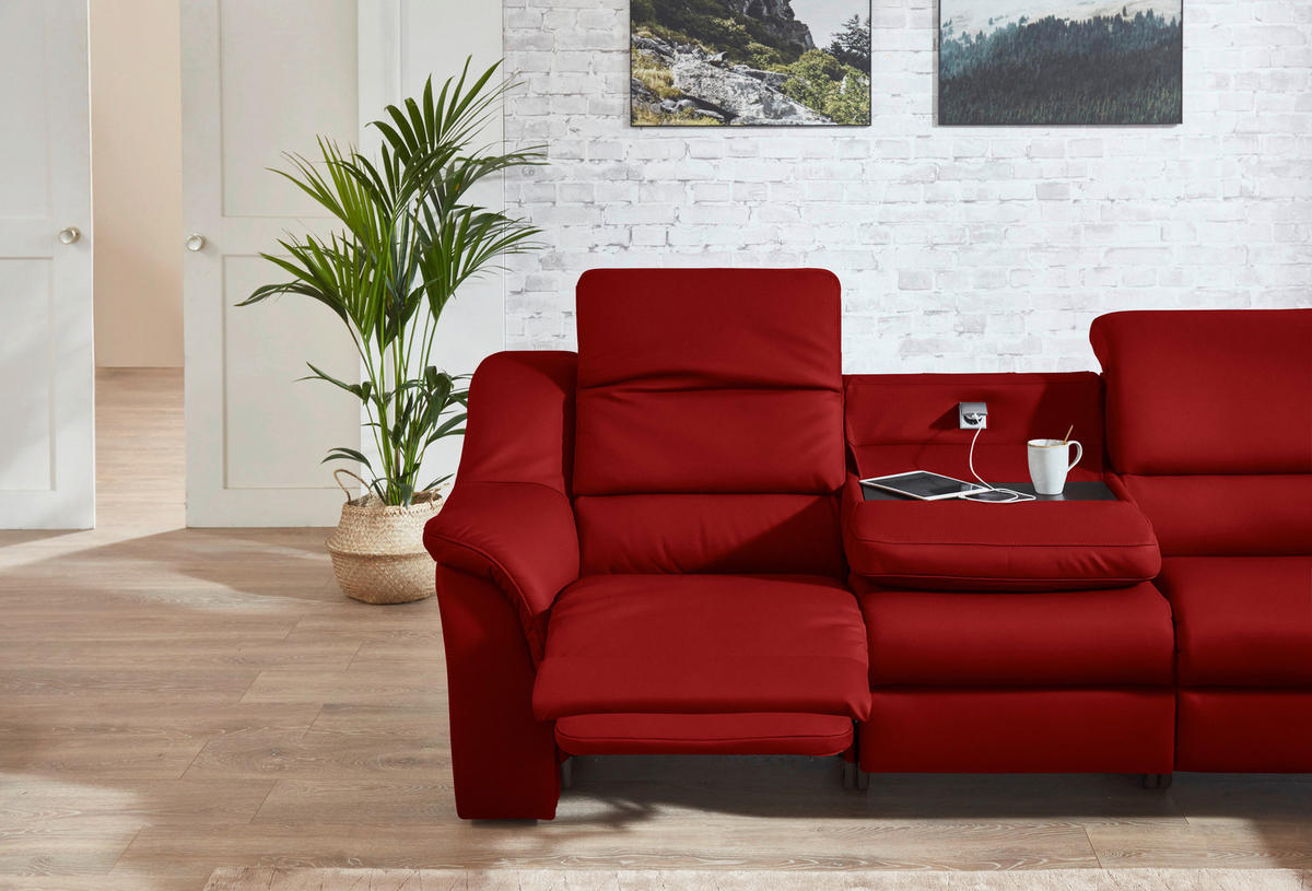 ECKSOFA  in Echtleder Rot  324/260 cm  - Chromfarben/Rot, KONVENTIONELL, Leder/Kunststoff (324/260cm) - Cantus