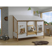 HAUSBETT 90/200 cm,  in Weiß, Eichefarben, Kieferfarben, Lattenrost  - Eichefarben/Weiß, MODERN, Holz (90/200cm) - Vipack