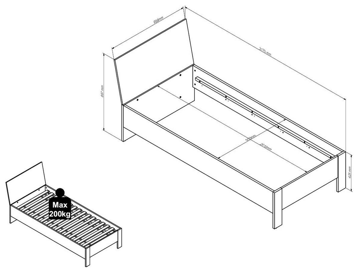 BETT 90/200 cm,  in Eichefarben, Kaschmir,  - Kaschmir/Eichefarben, Basics (90/200cm) - Milino