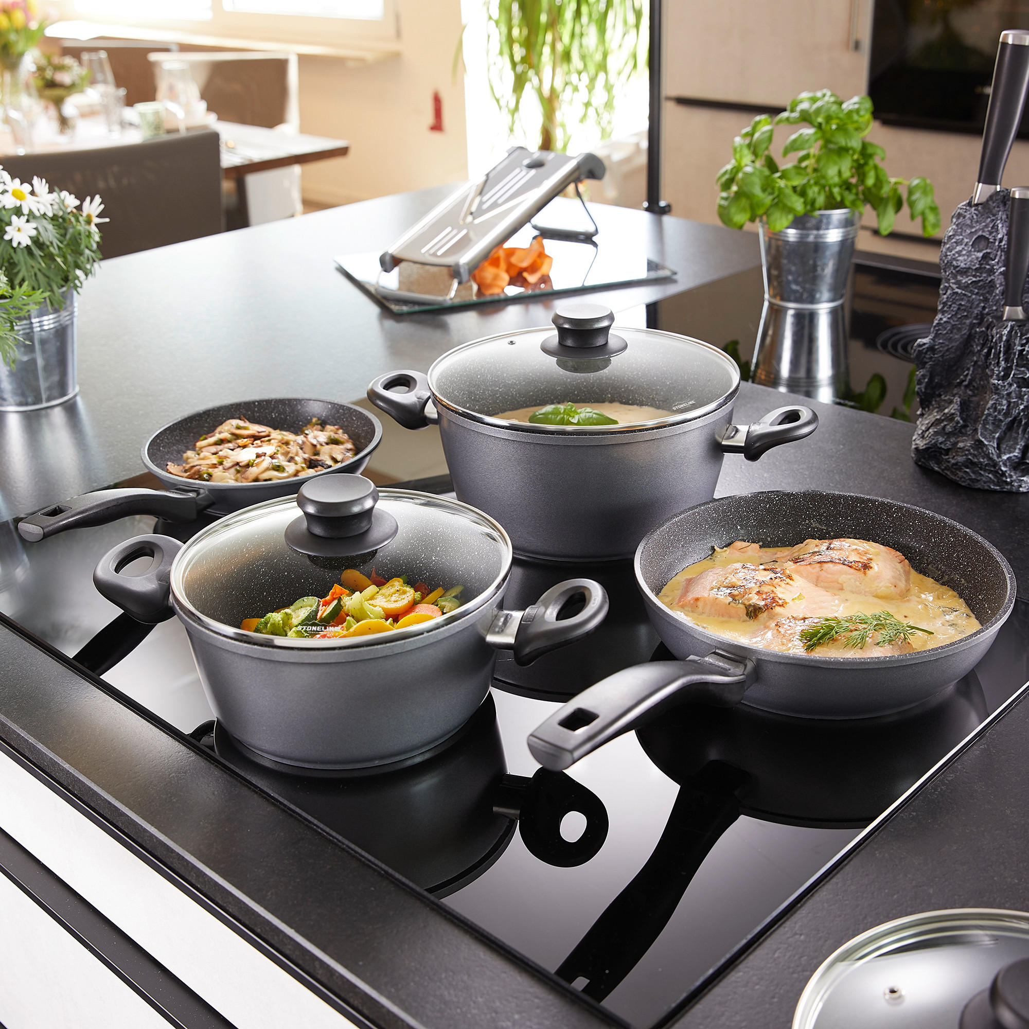 KOCHTOPFSET Aluminium 8-teilig - Basics, Metall (37,5/22/59cm) - Stoneline