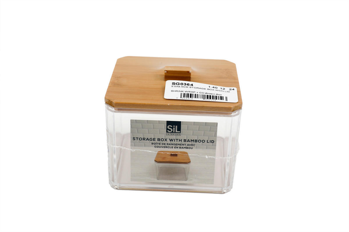 DOBOZ TETŐVEL  - világosbarna, Basics, műanyag/természetes anyagok (9.5/8.5/9.5cm)