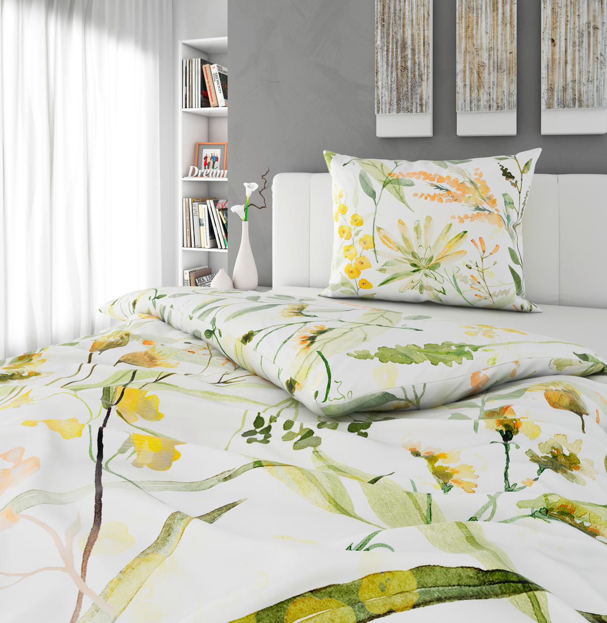 POSTELJINA FROWN 140/200 cm saten zelena, bela  - zelena/bela, Konvencionalno, tekstil (140/200cm) - Esposa