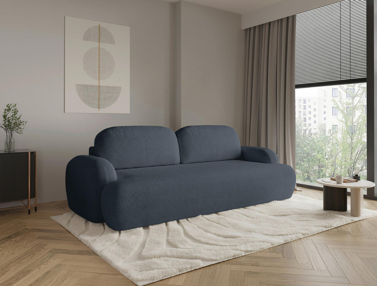 3-SITZER-SOFA Sevilla Plus in Bouclé Blau  - Blau/Schwarz, Design, Kunststoff/Textil (256/93/120cm) - MID.YOU