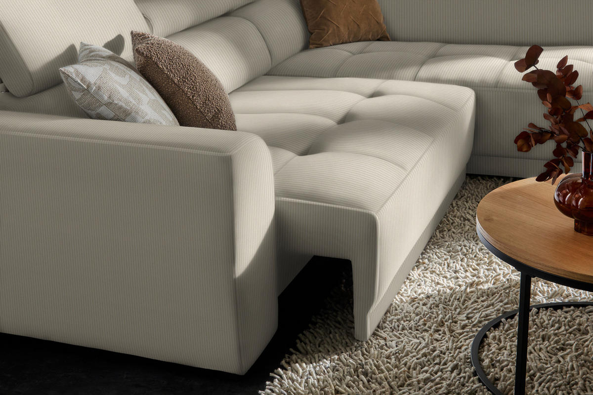 ECKSOFA in Feincord Beige  - Beige/Schwarz, Design, Kunststoff/Textil (284/205cm) - MID.YOU