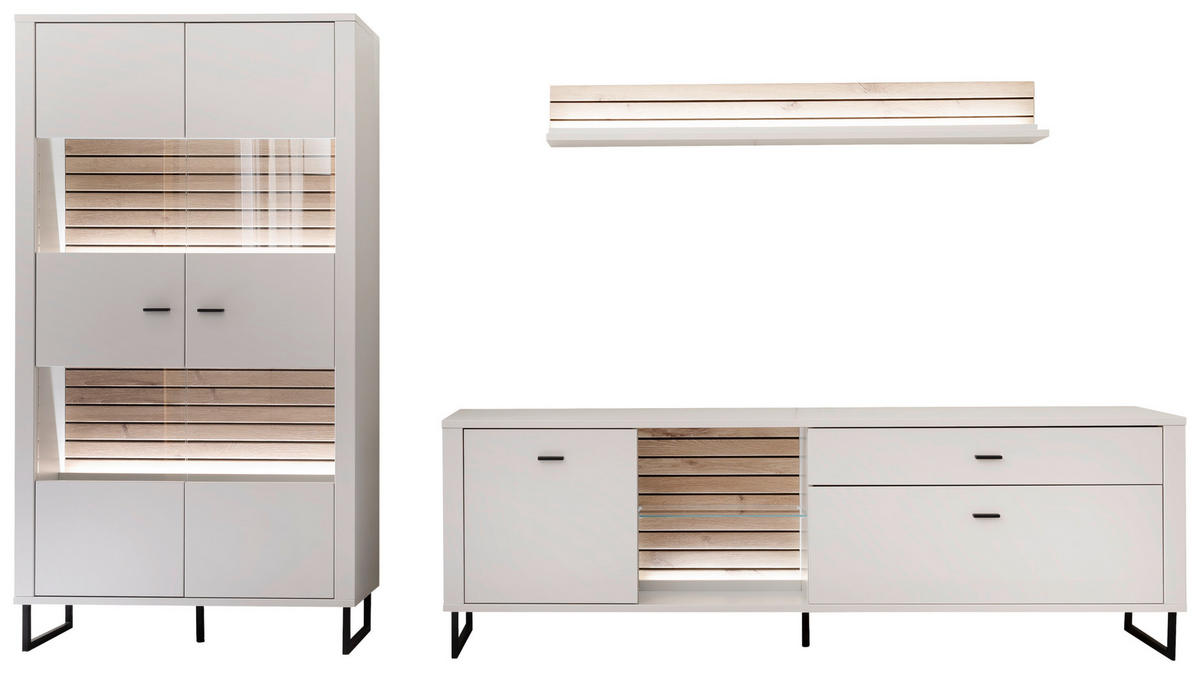 WOHNWAND  in Weiß, Eichefarben  326/185/44 cm  - Eichefarben/Anthrazit, Design, Glas/Holzwerkstoff (326/185/44cm) - Stylife
