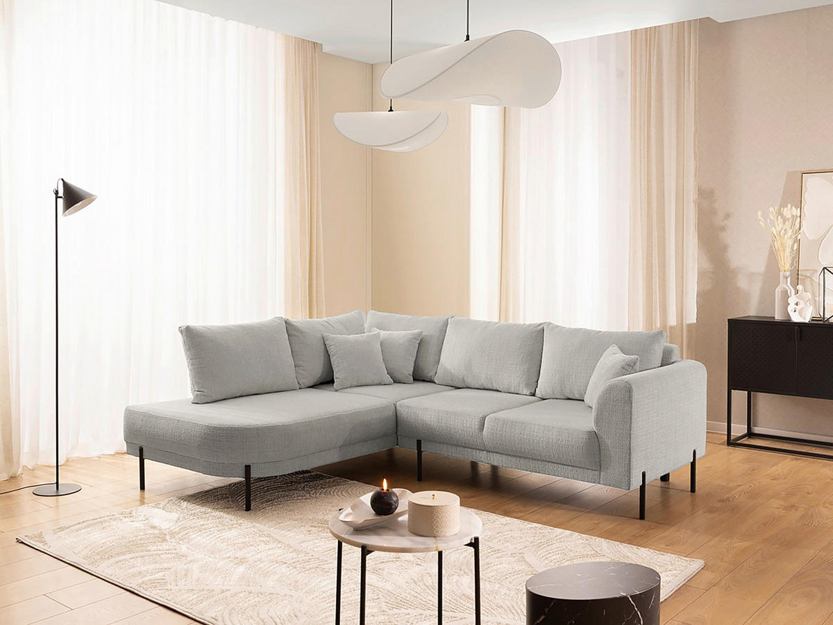 ECKSOFA Mauris Hellgrau Chenille Rückenkissen  - Hellgrau/Schwarz, Design, Kunststoff/Textil (200/233cm) - Livetastic