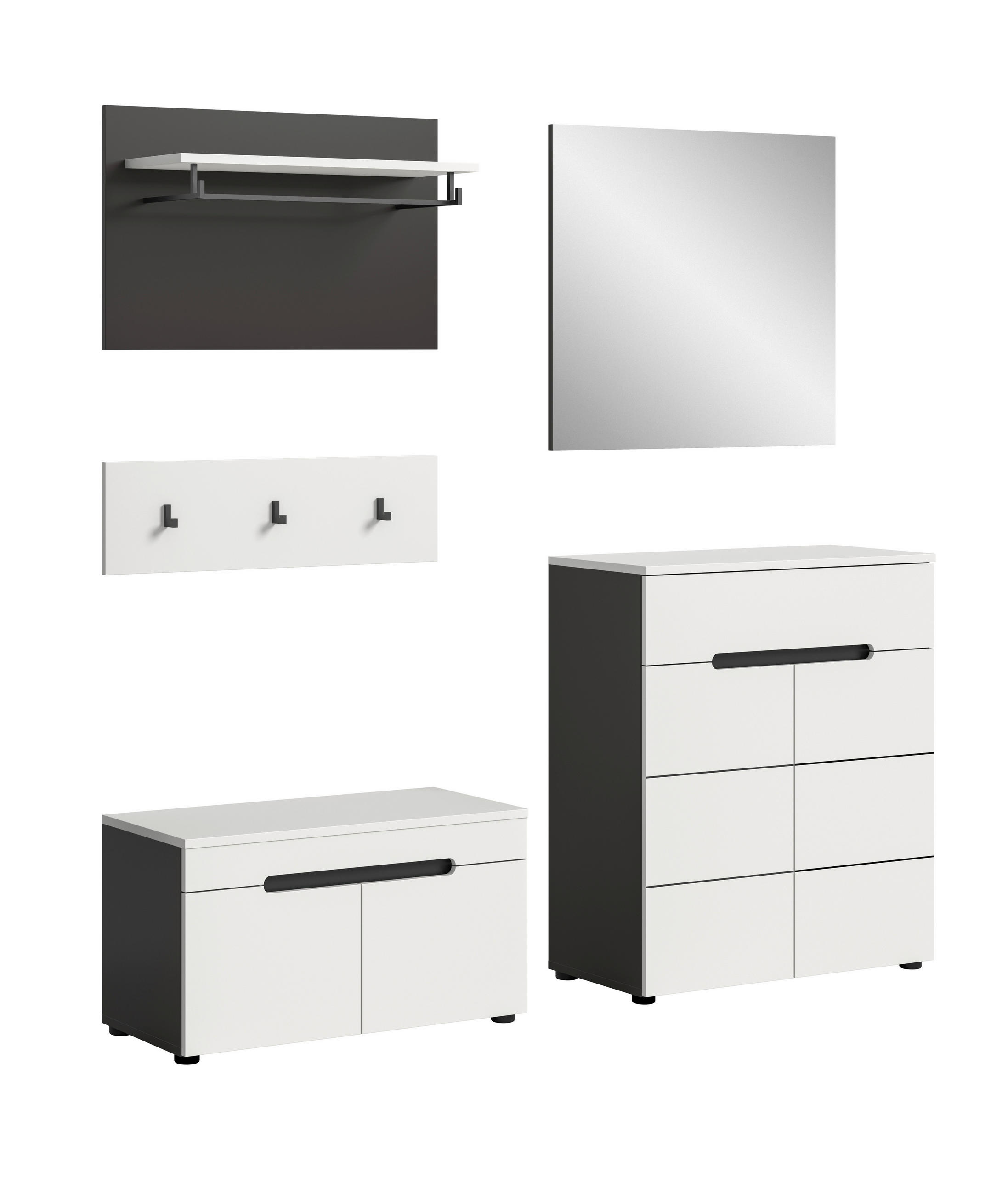 HALLMÖBEL 4 delar i 175/190/37 cm grå, vit 190/175/37 cm
