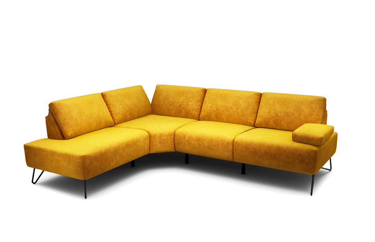 ECKSOFA Cosy Gelb Samt  - Gelb/Schwarz, Design, Textil/Metall (193/248-263cm) - SENSOO