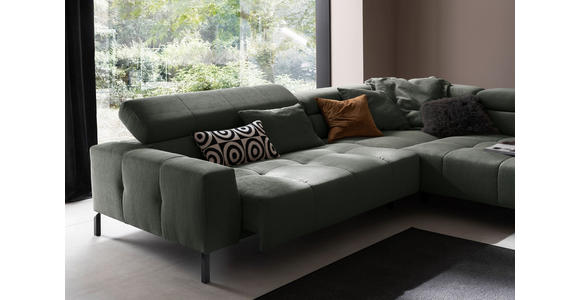 ECKSOFA Olivgrün Feincord  - Schwarz/Olivgrün, KONVENTIONELL, Textil/Metall (311/219cm) - Hom`in