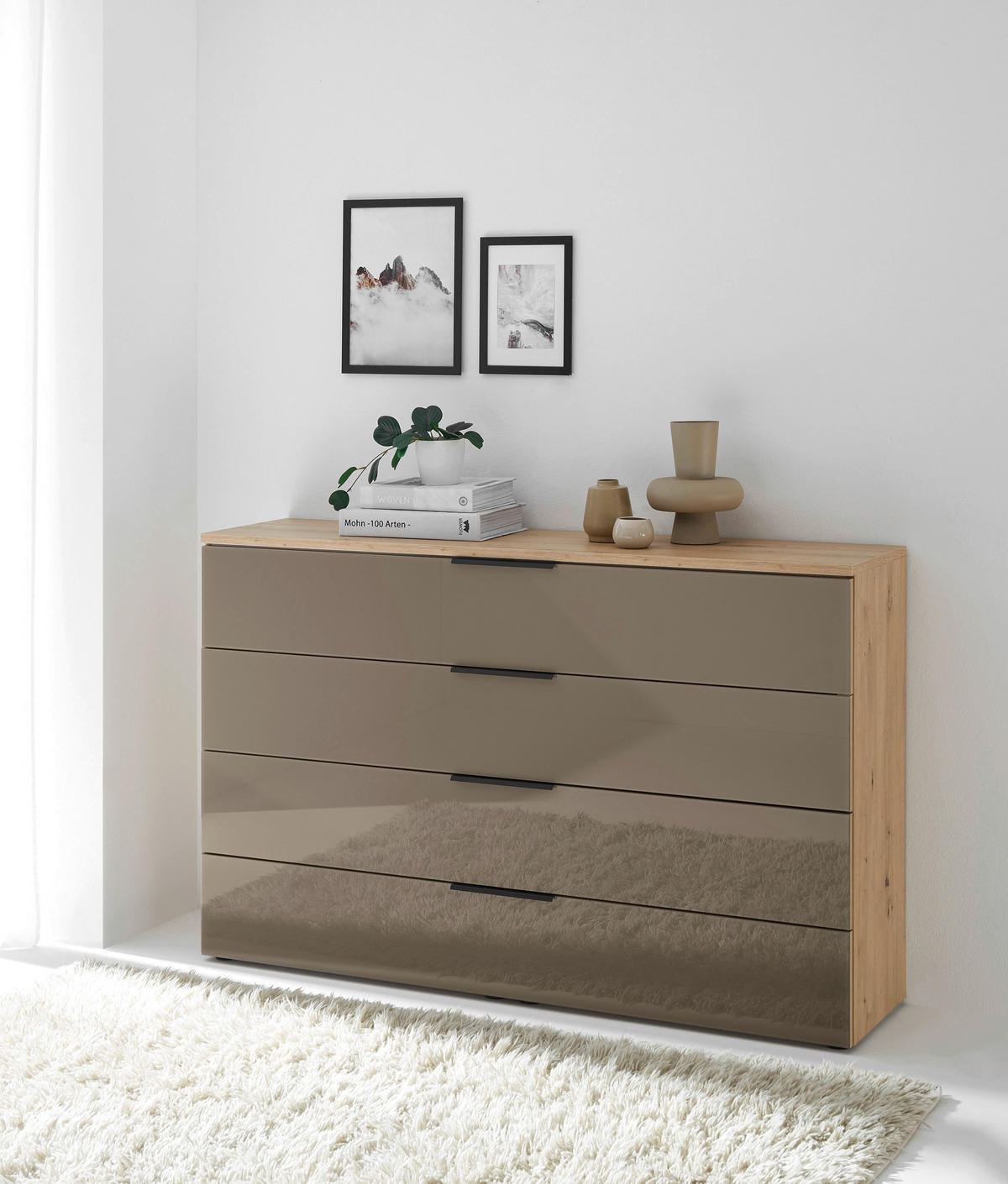 SIDEBOARD  120/78/40 cm 4 Schublade(n)  - Graphitfarben/Eiche Artisan, Basics, Glas/Holzwerkstoff (120/78/40cm) - Moderano