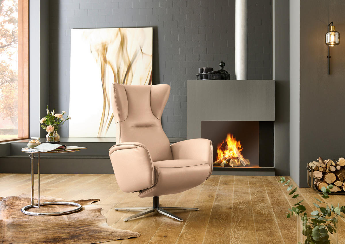 RELAXSESSEL Leder Beigebraun  - Beigebraun/Schwarz, Design, Leder/Metall (75/106/86cm) - Valdera