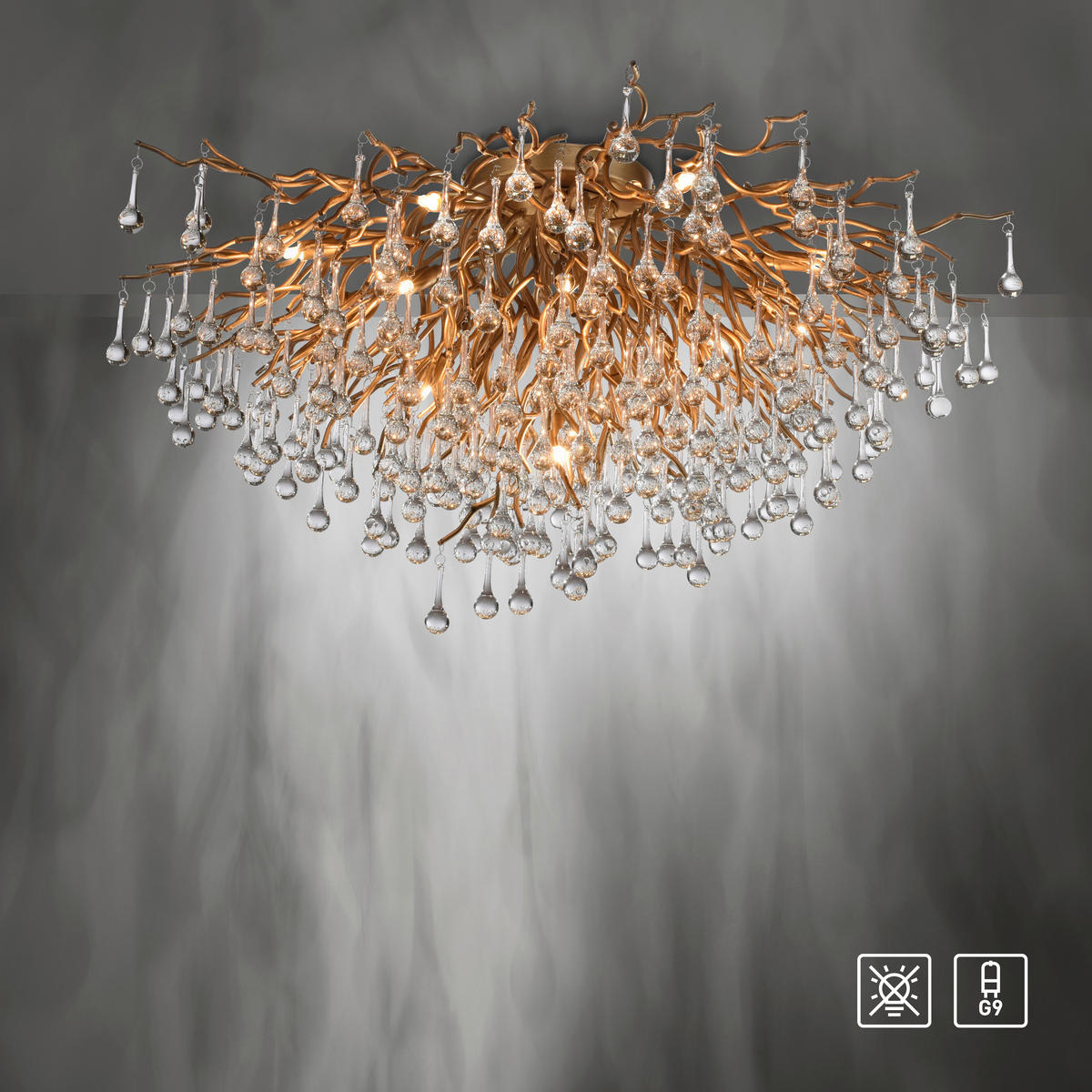 DECKENLEUCHTE Icicle 100/100/50 cm   - Messingfarben, KONVENTIONELL, Glas/Kunststoff (100/100/50cm) - Paul Neuhaus