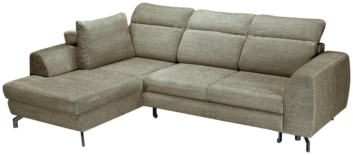 ECKSOFA Olivgrün Chenille  - Schwarz/Olivgrün, KONVENTIONELL, Textil/Metall (185/266cm) - Carryhome