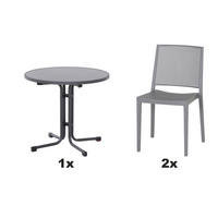 GARTENGARNITUR 3-teilig Stahl  - Grau, Basics, Kunststoff/Metall (80/80/80cm) - Siena Garden
