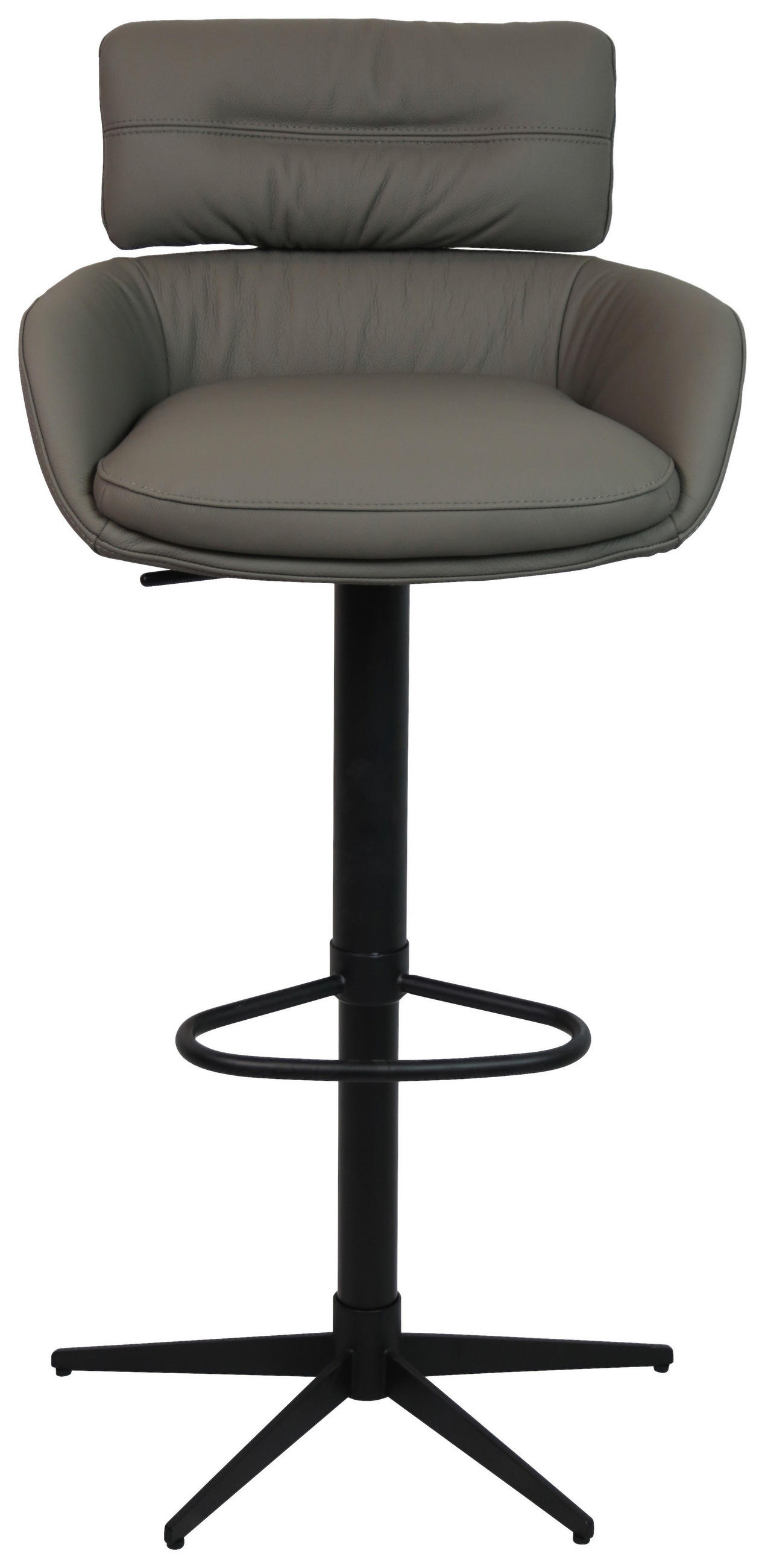 BARHOCKER Echtleder Grau, Schwarz Eisen Sitzfläche 360° drehbar, Lederauswahl  - Schwarz/Grau, Design, Leder/Metall (54/99-116,5/52cm) - Dieter Knoll