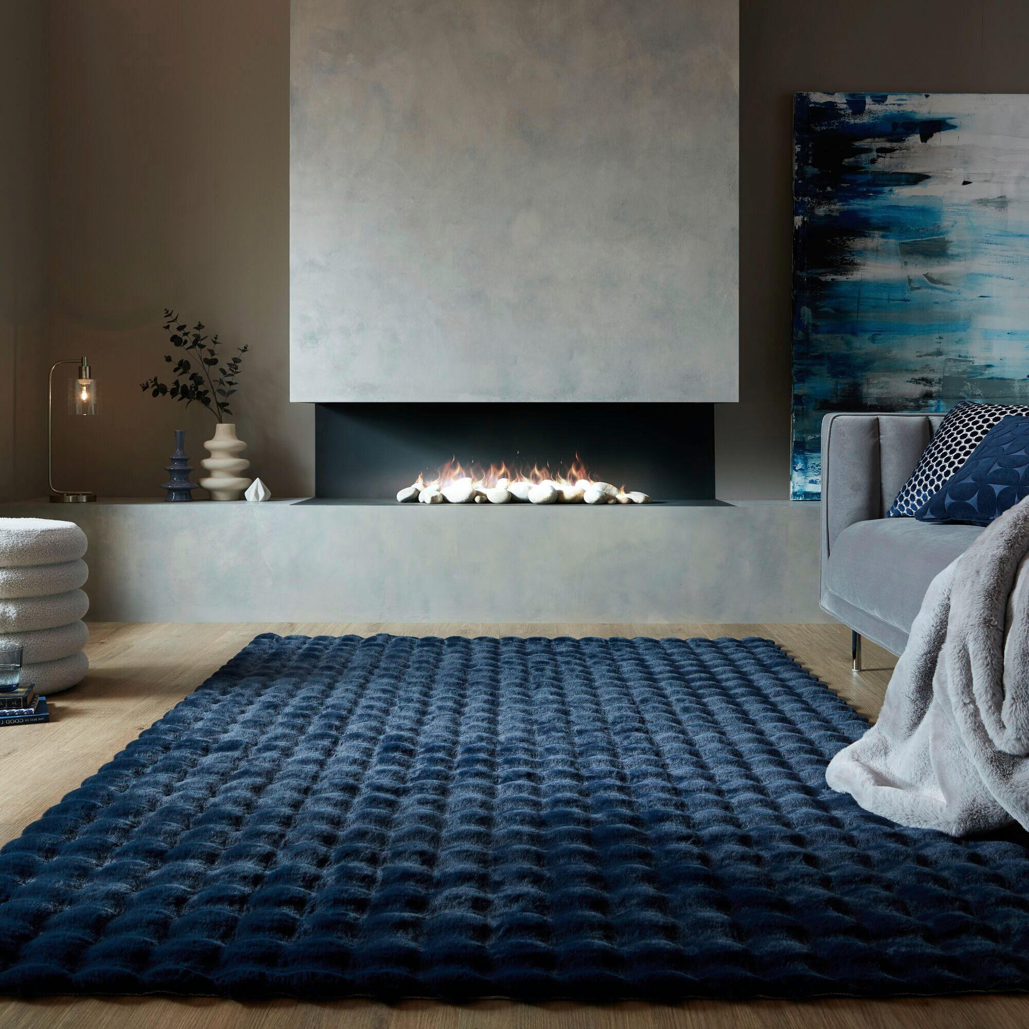 WEBTEPPICH 120/170 cm WAFFLE FAUX FUR Dunkelblau - Dunkelblau, KONVENTIONELL, Textil (120/170cm)