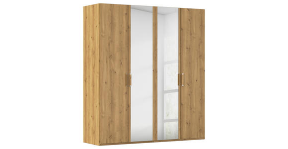 DREHTÜRENSCHRANK 201/223/60 cm 4-türig Eichefarben  - Eichefarben/Silberfarben, Design, Glas/Holzwerkstoff (201/223/60cm) - Novel