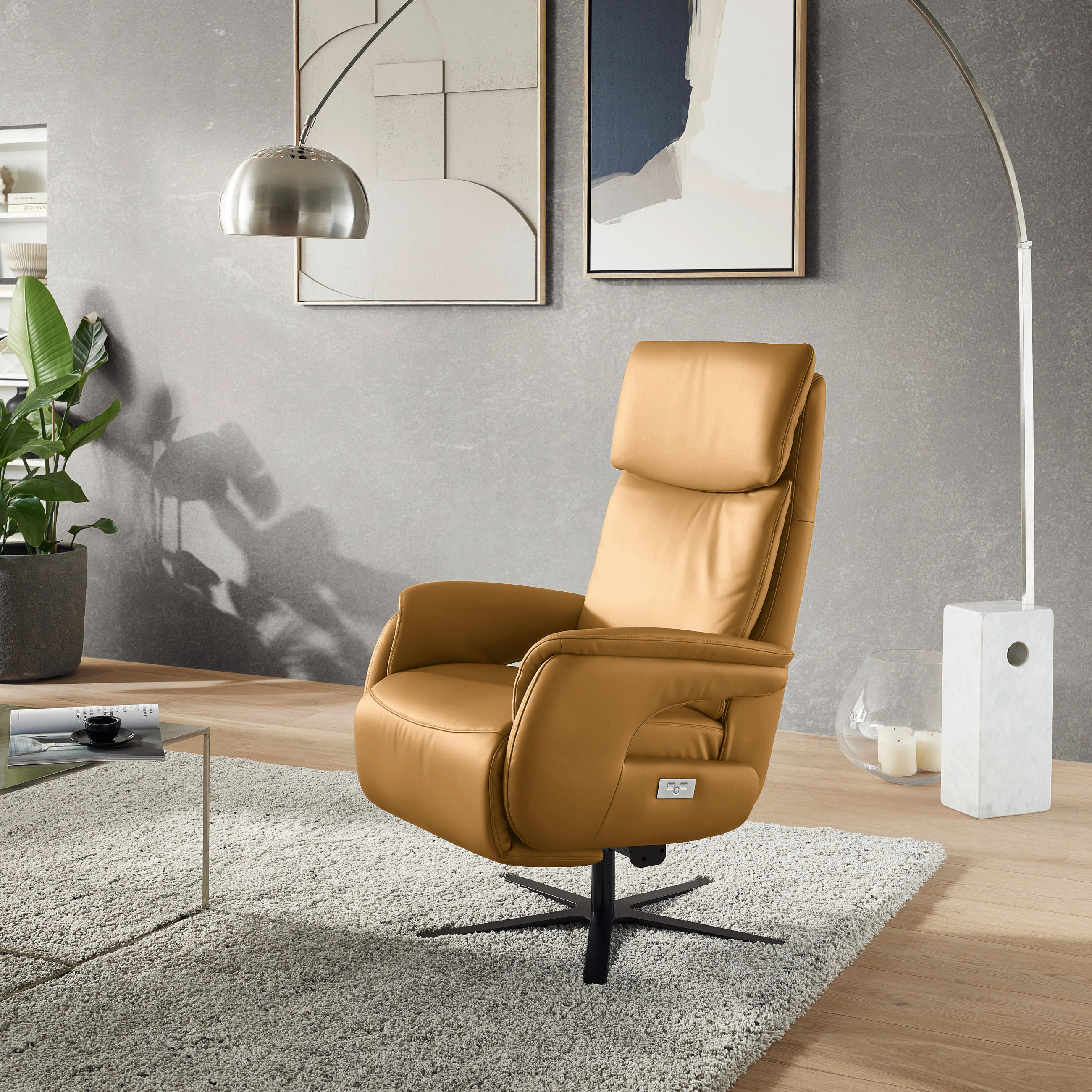 RELAXSESSEL in Leder Currygelb  - Currygelb/Schwarz, Design, Leder/Metall (70/117/85cm) - Dieter Knoll