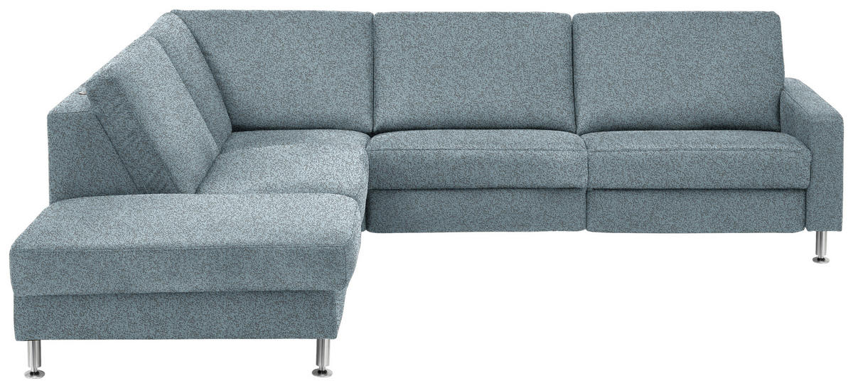 ECKSOFA in Mikrofaser Blau  242/275 cm  - Blau/Alufarben, Design, Textil/Metall (242/275cm) - Dieter Knoll