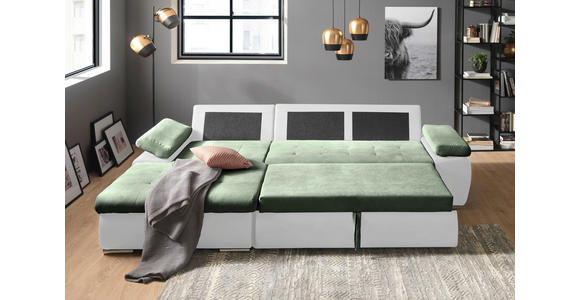 ECKSOFA  in Flachgewebe Weiß, Olivgrün  175/271 cm  - Weiß/Olivgrün, Design, Kunststoff/Textil (175/271cm) - Xora