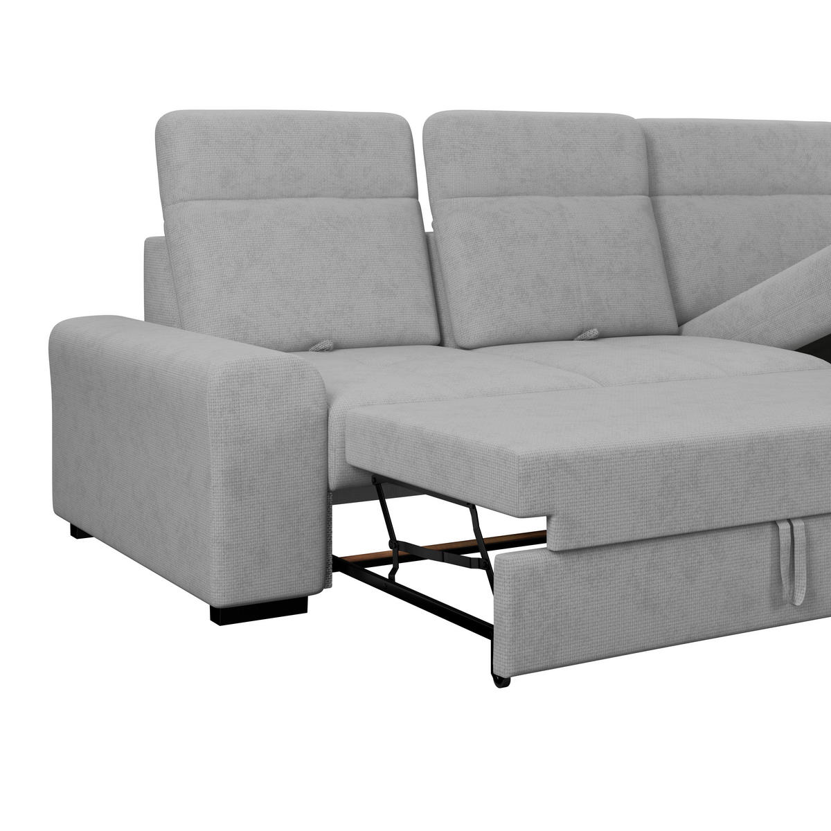 ECKSOFA Grau Chenille Rücken echt, Kopfteilverstellung  - Schwarz/Grau, KONVENTIONELL, Holz/Textil (286/203cm) - MID.YOU