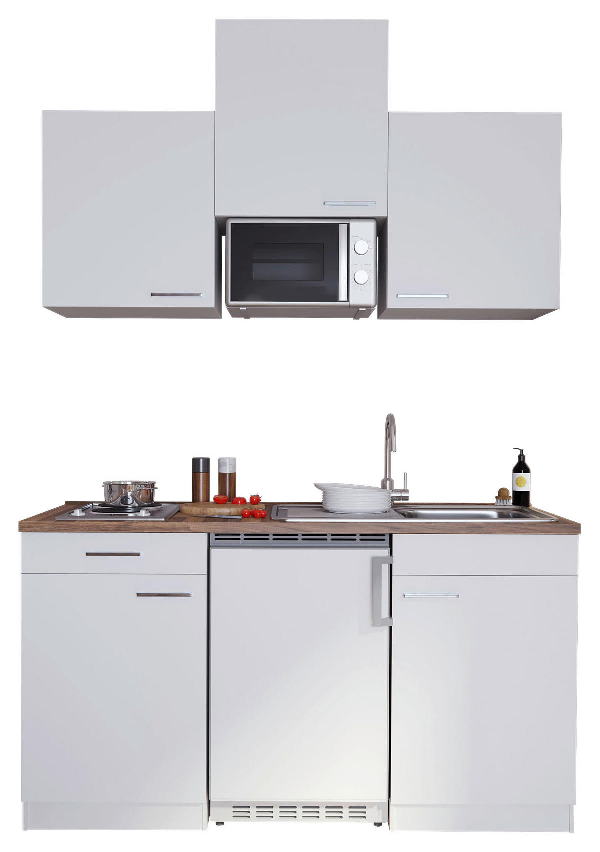 MINIKÜCHE 150 cm   in Weiss  - Weiss/Edelstahlfarben, Basics, Holzwerkstoff/Kunststoff (150cm) - Respekta