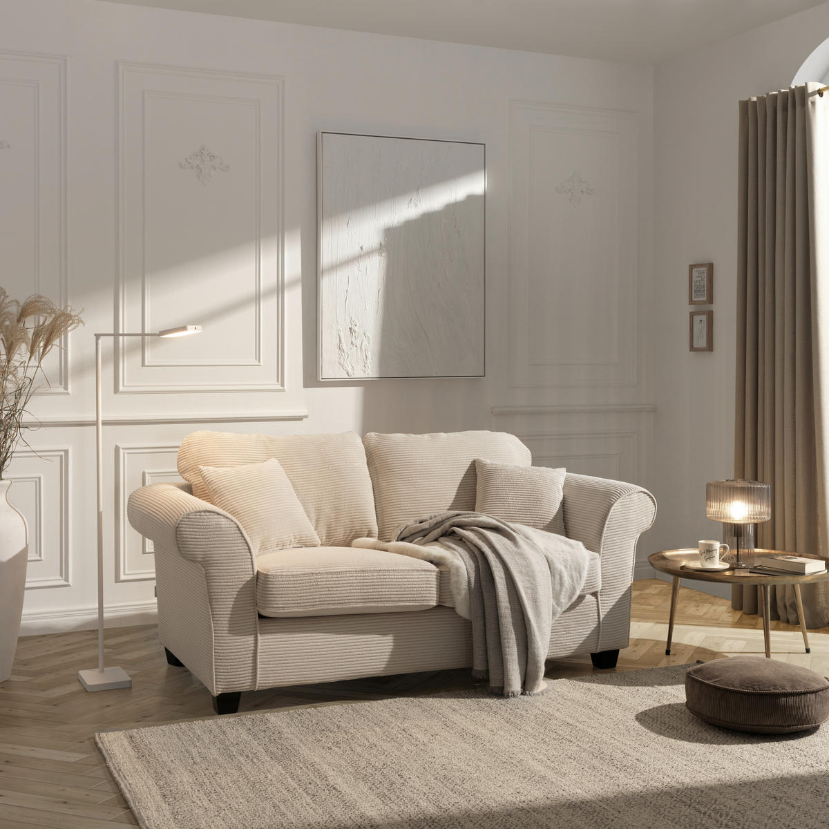 2-SITZER-SOFA in Cord Naturfarben  - Dunkelbraun/Naturfarben, Konventionell, Holz/Textil (190/70/90cm) - home24