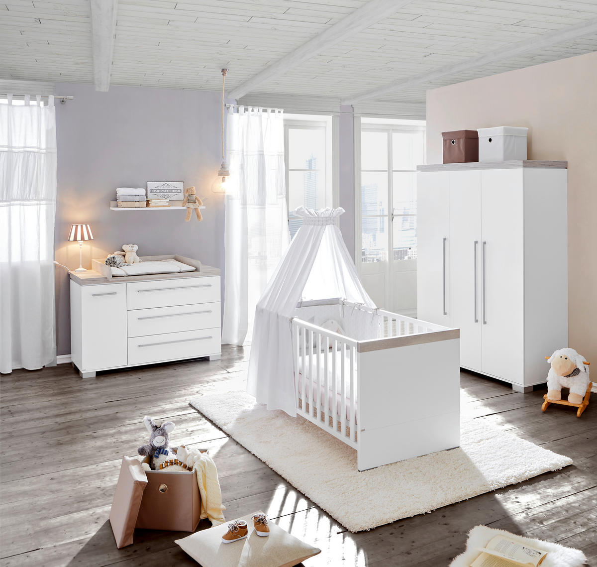 WICKELKOMMODE Kira Weiß, Eichefarben  - Eichefarben/Silberfarben, KONVENTIONELL, Holzwerkstoff/Metall (135,3cm) - Paidi