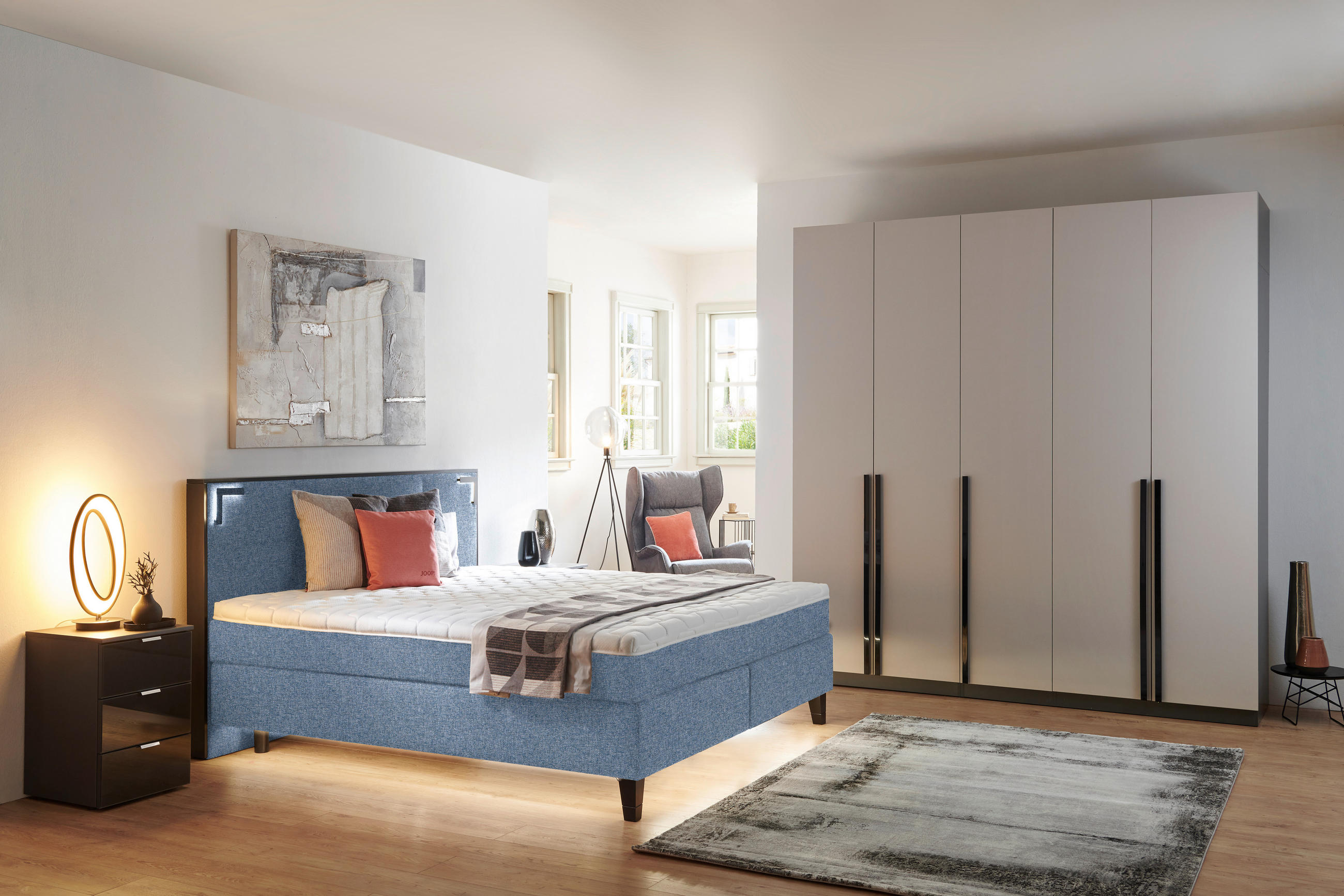 BOXSPRINGBETT 200/200 cm  in Blau  - Blau/Schwarz, Design, Holz/Textil (200/200cm) - Hom`in