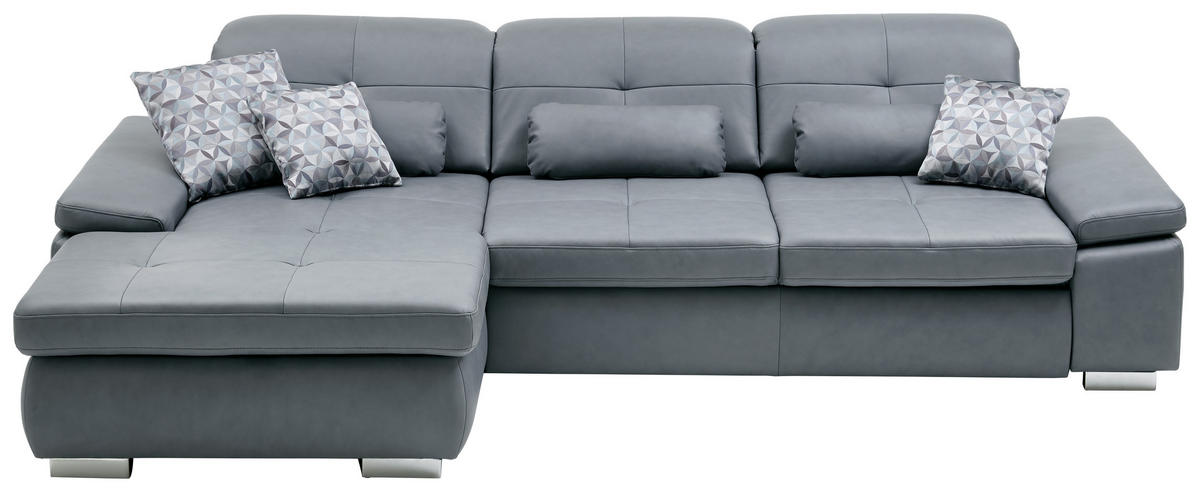 ECKSOFA in Echtleder Grau  - Alufarben/Grau, Design, Leder/Metall (195/309cm) - Beldomo Premium