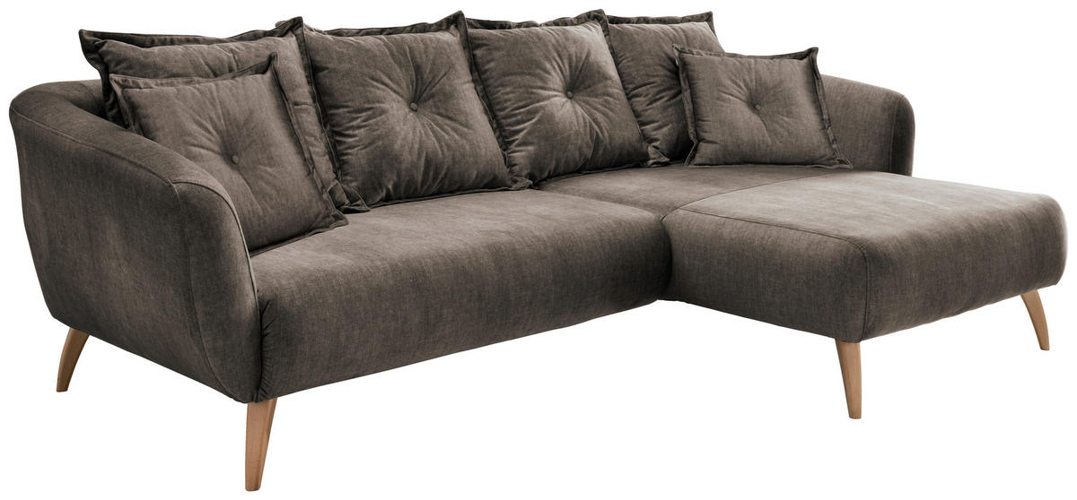 ECKSOFA Velours Braun  - Buchefarben/Braun, Modern, Holz/Textil (277/94/162cm) - Livetastic