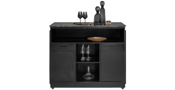 BARSCHRANK Mangoholz, Eukalyptusholz vollmassiv Schwarz, Goldfarben  - Goldfarben/Schwarz, Trend, Holz/Stein (130/109/60cm) - Ambia Home