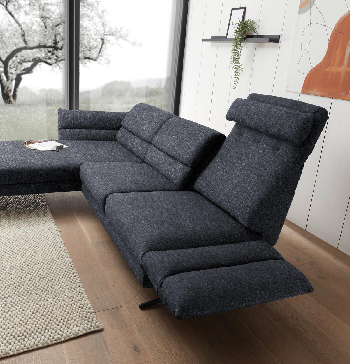 ECKSOFA in Flachgewebe Grau  - Schwarz/Grau, Design, Textil/Metall (176-217/279-327cm) - Dieter Knoll